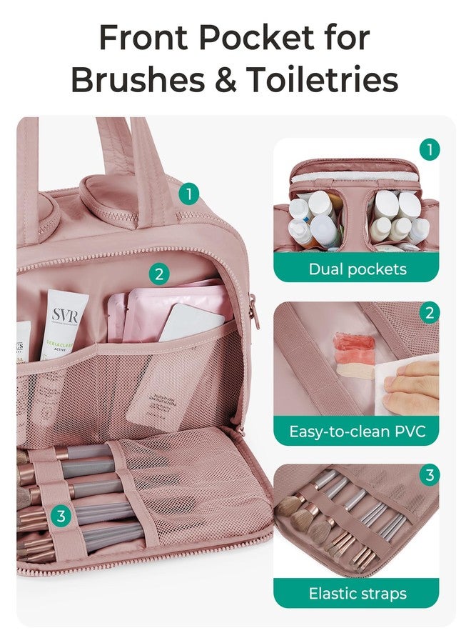 BAGSMART Travel Toiletry Bag, Lightweight Large Wide-open Travel Bag for Women, Puffy Cosmetic Makeup Bag Organizer with Handle for Accessories,Essentials, Toiletries, Dark Pink - Image 2